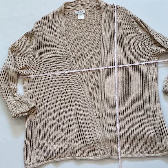Kate Hill Tan/Neutral Cotton Open Knit Open Front Long Cardigan Cuffed Sleeve 3X - Picture 8 of 10
